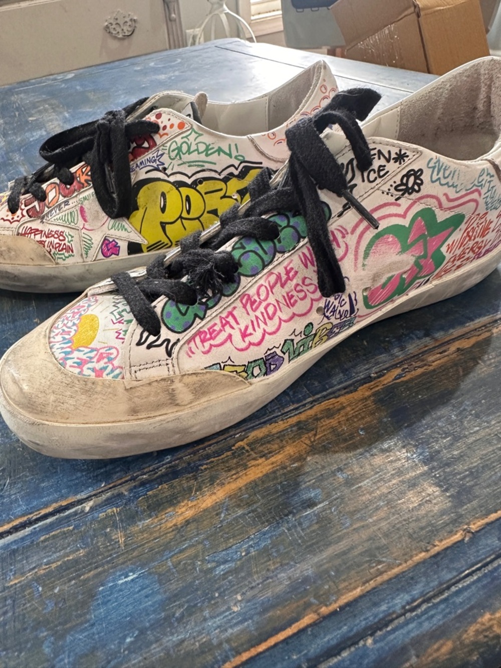 Golden Goose Graffiti Lace-Up Sneakers - Black Laces VGUC slight creasing - Picture 13 of 14